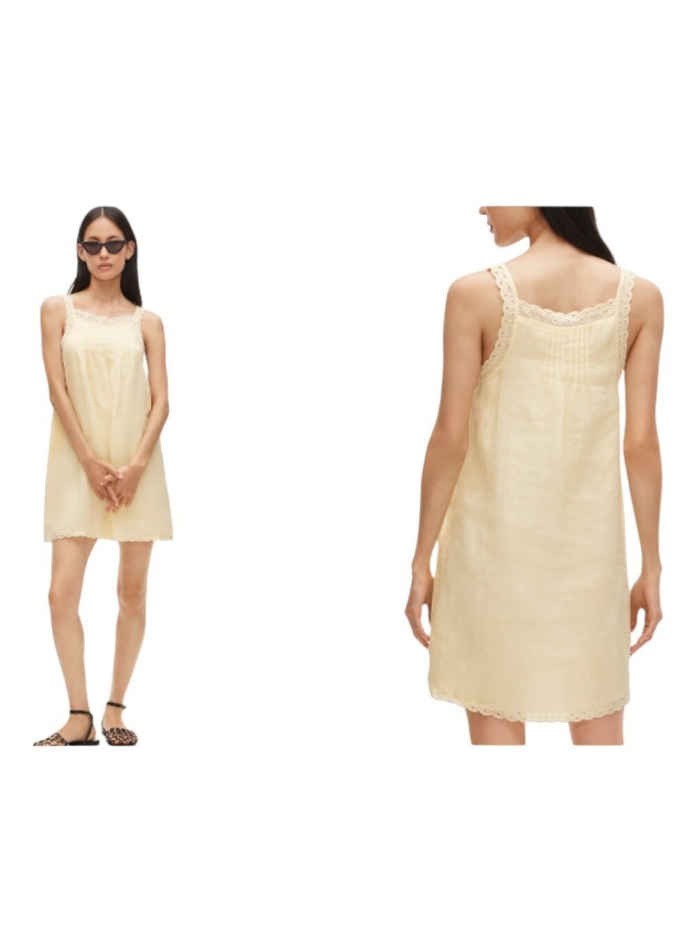 NWT J. Crew Scallop-trim mini dress Lemongrass Yellow Ramie Size L